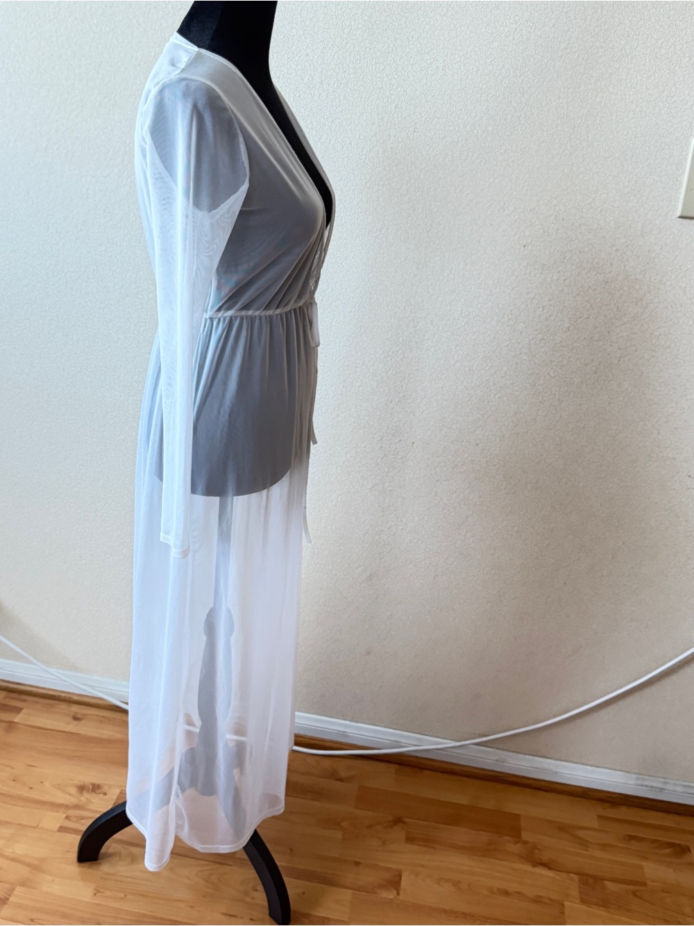Sheer Long Robe Cover-Up - White - Picture 4 of 5
